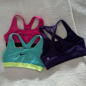 Bundle of 2 Nike Dri-Fit and 1 Lululemon Sports Bras